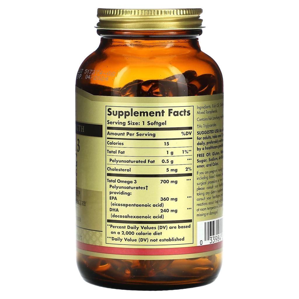 Omega 3, Epa & Dha, Double Strength, 700Mg, 120 Softgels