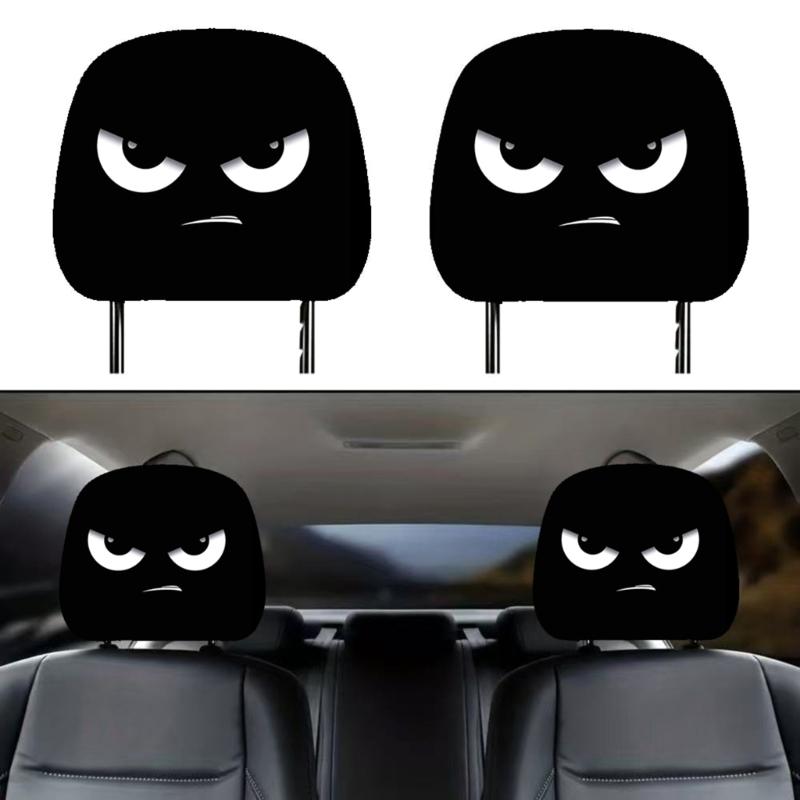 Festive Car Interior Decoration Headrest Covers Playful Halloween Graphics Comfort Fit Polyester Fabric Driver Gift 2pcs