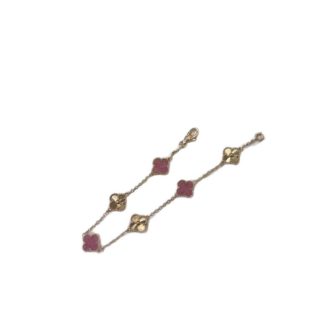 9MM Mini Six-flower Four-leaf Clover Bracelet White Mother-of-pearl Purple Chalcedony CNC Craft Simple and Versatile High-end Bracelet