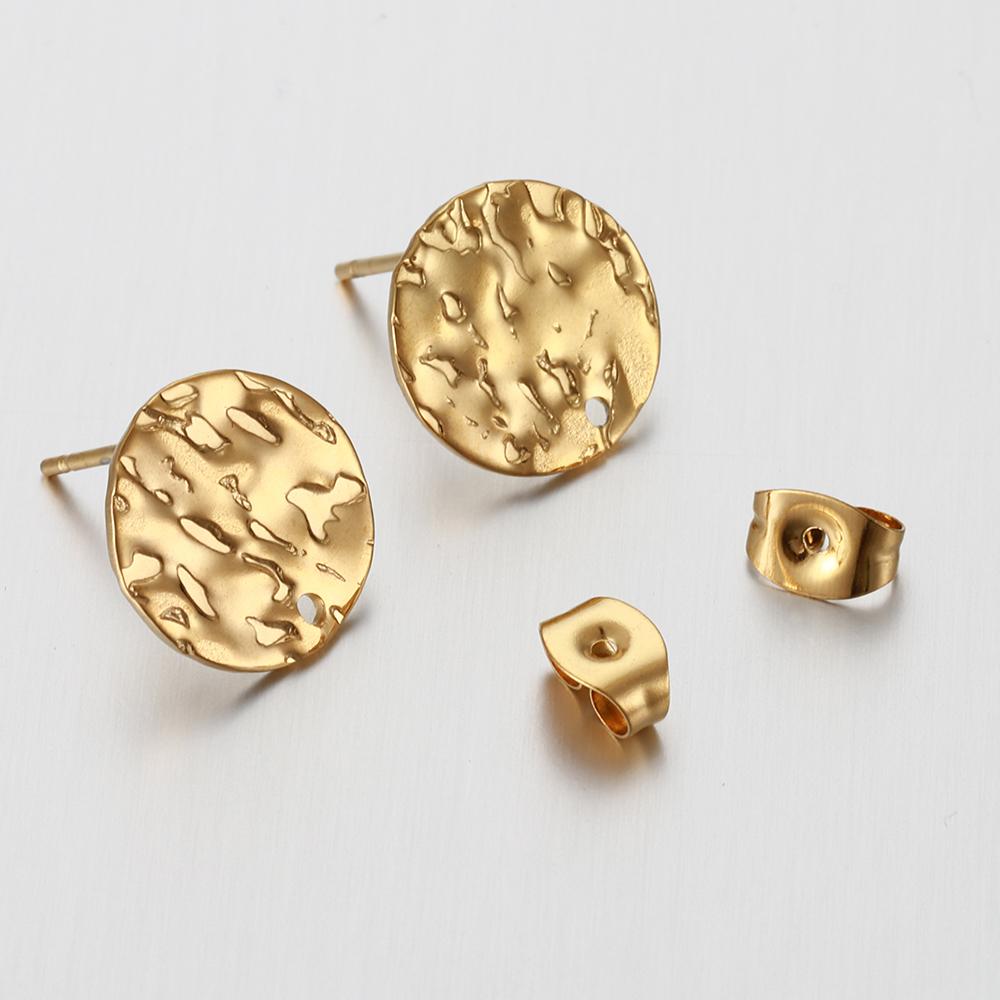 10pcs Stainless Steel Round Ear Studs for Earrings Base Jewelry Making DIY Gold Color Dangle Hole Charm Pendants Components