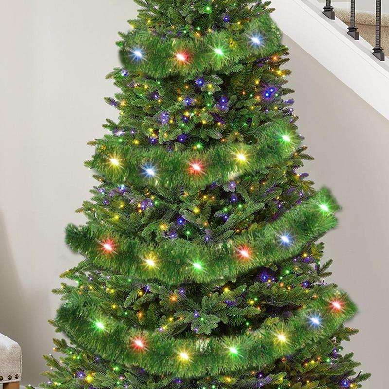 Christmas Tree Shiny Garland Light 49.21ft Tinsel Shiny Streamers Ornaments Twist Light Strips Prelit Christmas Decor With LED