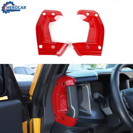 2X Center Console Both Side Handle Cover Decor Trim For Ford Bronco 21+Red ABS