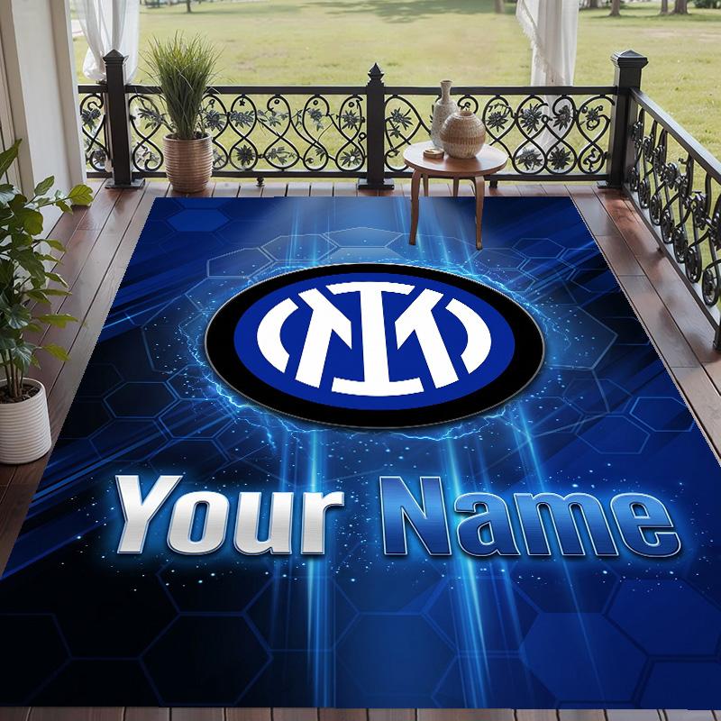 Custom Text Printed Rug Inter Milan Non Slip Floor Carpet For Home Room Decor