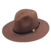 Classic Cowboy Jazz Straw Hat Wide Brim Summer Beach Sun Protection Casual Fedora Cap Panama