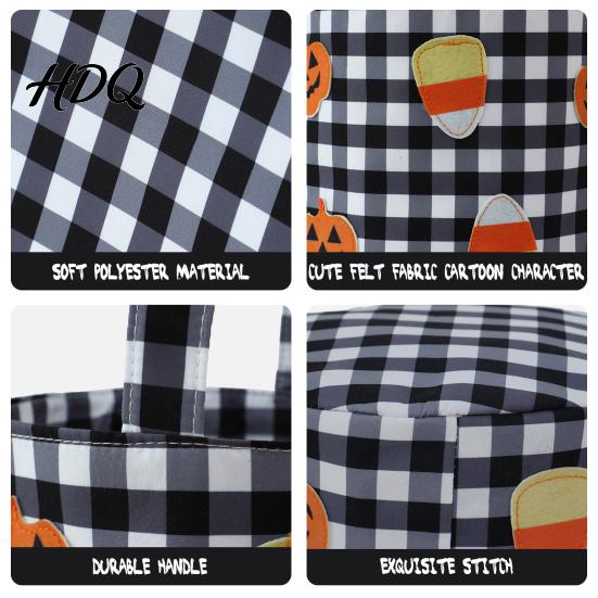 Trick or Treat Bags Halloween Bucket Basket for Kids Boys Girls Plaid Pumpkin Fall Festival Decorations Bat Ghost Candy Tote Bag with Handle