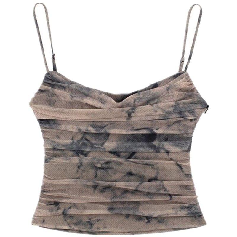 Fashion Wind 2023 New Fall Women's Clothing Slim Looking Easiest for Match Silk Net Print Short Sling Tops 8654462