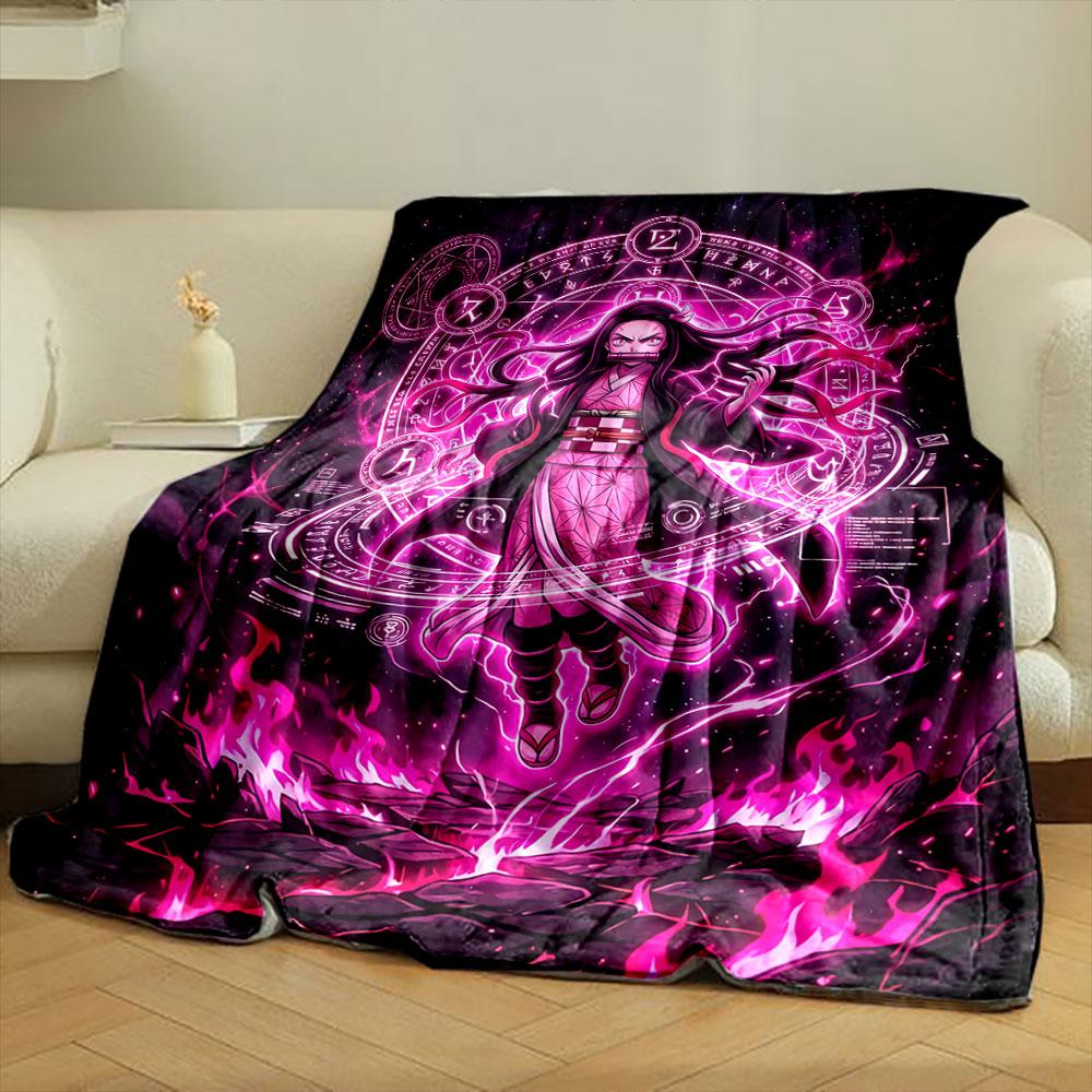 A glowing pink magical aura with runic circles surrounds the floating figure. for all seasons blanket lunch break throw gift