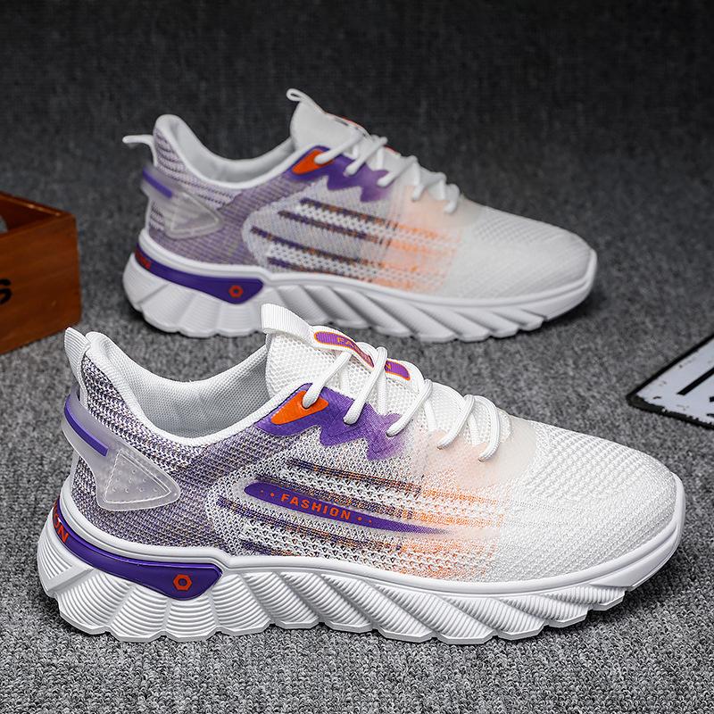 Four Seasons Men's Large Size Sneakers Rubber Wear-resistant and Non-slip Full Palm Fly-woven Lightweight Running Shoes Trendy Men's Casual Shoes