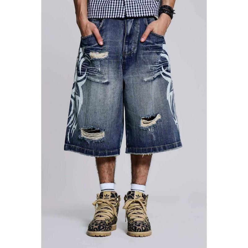 Vintage Print Wide Leg Denim Pants High Waist Loose Fit Streetwear Unisex Long Trousers
