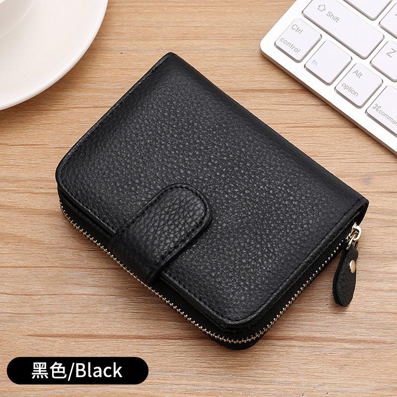 Neues RFID-Blockierendes Kompaktes Damenportemonnaie Multi-Karten-Organizer mit Reißverschluss Abnehmbarer Riemen Echtes Leder