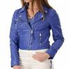 NOORA Womens Lambskin Stylish Blue Leather Jacket With Zipper & Pocket | Party Wear Blue Leather Jacket  | Slim Fit Jacket |