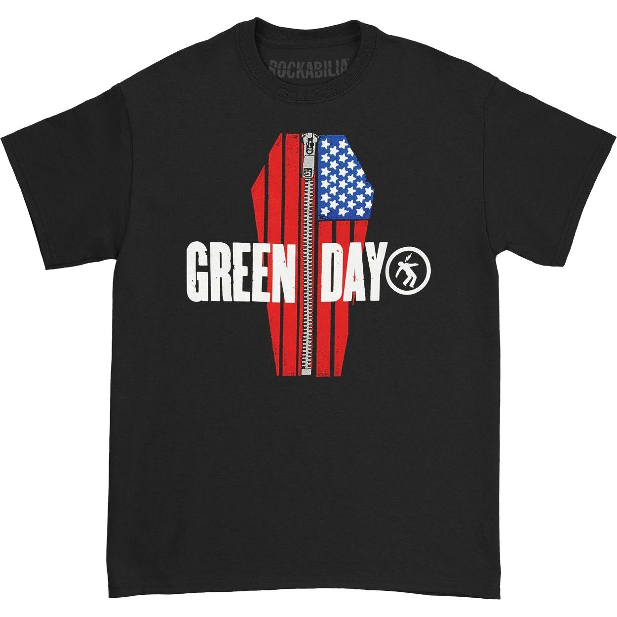 Men s Green Day Zipper T-shirt Small Black XXL