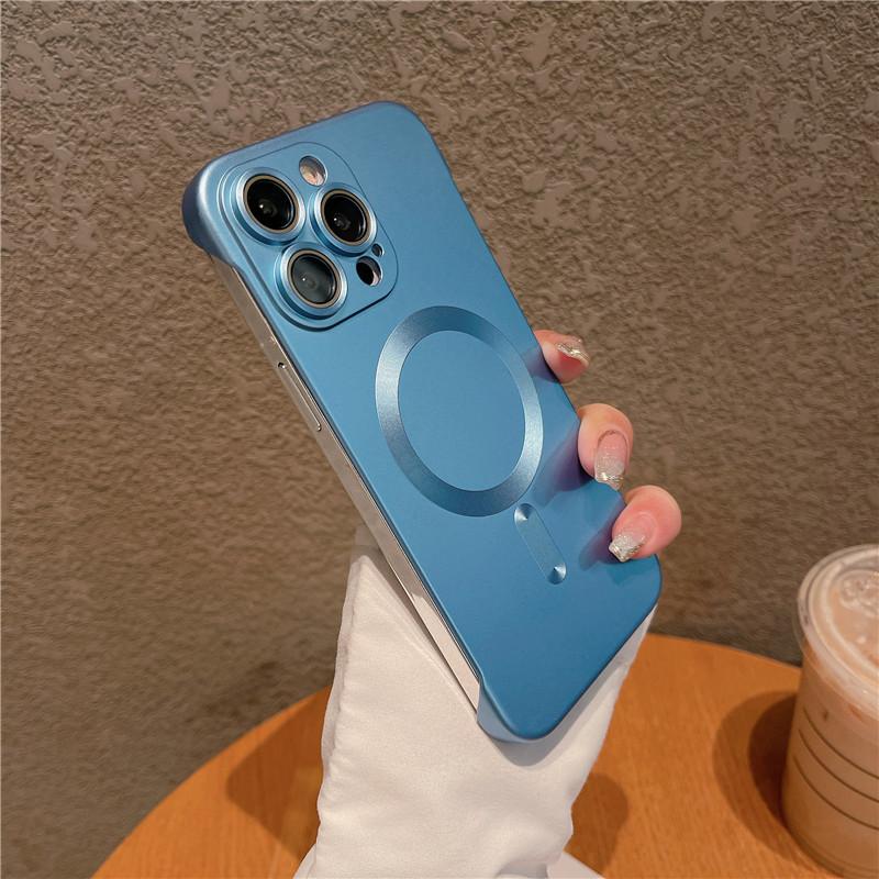 Frameless Plating Metallic Paint Magnetic Hard PC Case For Apple iPhone 15 14 13 12 Pro Max Plus Matte Anti-fingerprint Shockproof Back Cover Shell