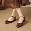 Krazing Pot Cow Skin Round Toe Low Heels Summer Shoes Big Size 42 Ankle Straps Women Pumps