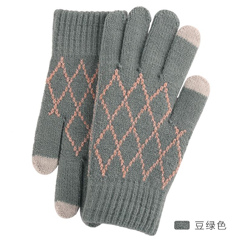 Warm touch screen wool gloves Winter women's jacquard fleece thickened finger knitted gloves stall