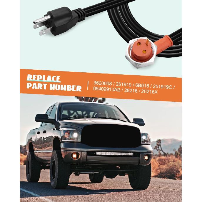 251919 Engine Block Heater Cord Fit For Dodge Ram Cumm 5.9 6.7L Diesel, For Ford 6.0 6.4 6.7 7.3 L Diesel, Heavy Duty Immersion Heater Plug, 120V