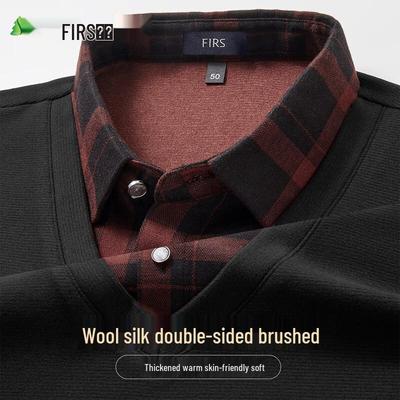 Shanshan Men's Wool Silk Blend Faux Two-Piece Thermal Polo Shirt