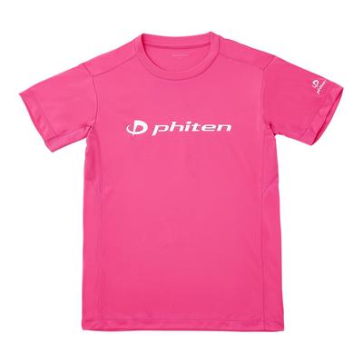 Phiten RAKU Kurzgröße und Training Dry Club Tischtennis Volleyball Verbandszertifiziertes Shirt, Ärmel, Logo, Magenta/Weiß, L, Herren Damen,