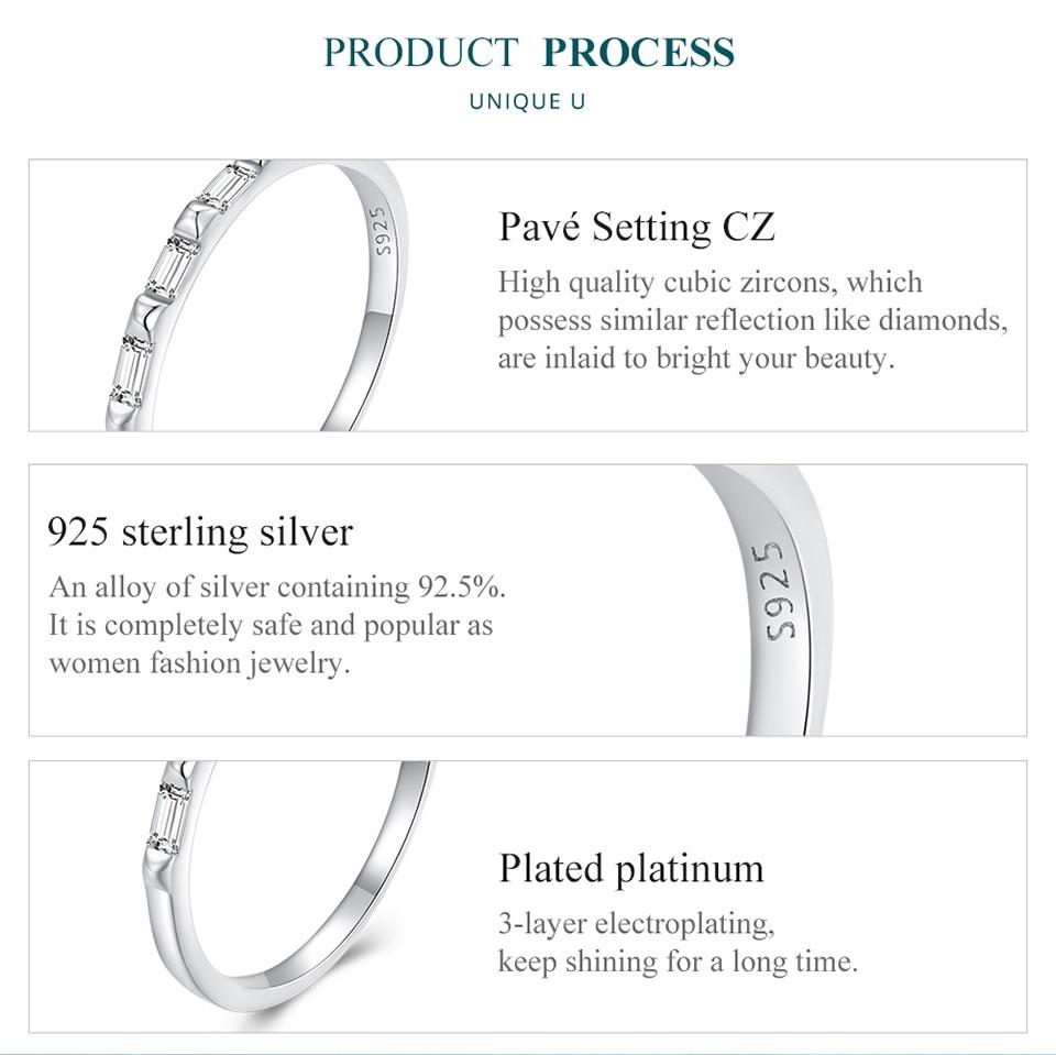 Bisaer 925 Sterling Silver čtvercový zirkonový nýtový pásek Minimalistický věčný prsten pro ženy Dárek jemné šperky