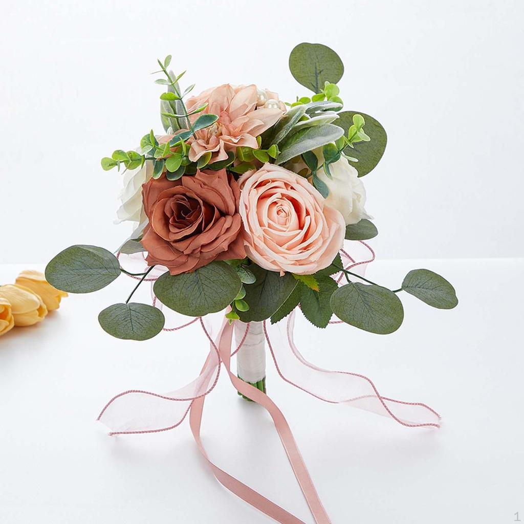 Simulated Eucalyptus Rose Wedding Bouquet Bridal Realistic Creative Trendy Romantic