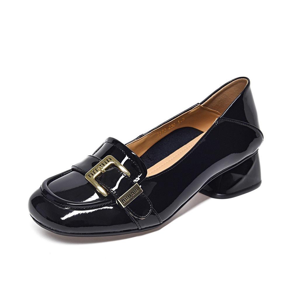 Patent leather thick heel single shoes soft sole soft surface one pedal 2025 women's shoes spring and autumn new small leather shoes comfortable Doudo