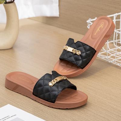 Chinelo Feminino da Moda Material PVC Tendência Estilo Botão Quadrado Qualidade Sllides Sandálias Femininas Tranparwnt com um Preço Barato