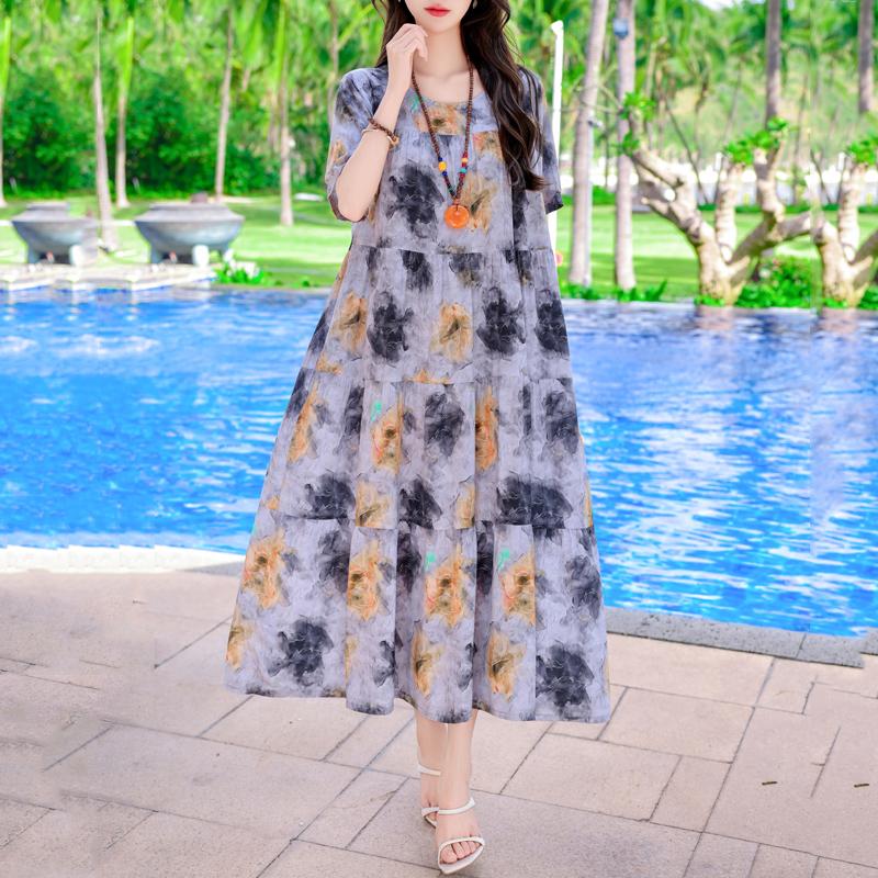 Elegant Long Dresses Summer Clothes Short Sleeve Casual Loose Women Dress