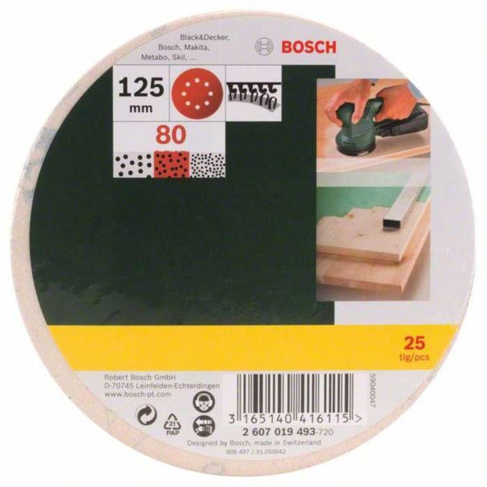 Feuilles Abrasives - BOSCH - Set de 25 - 125 mm - Accessoires pour ponceuse excentrique