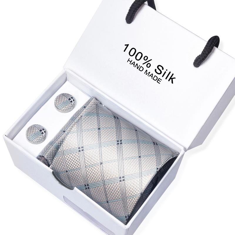 Men'S Business Tie Square Scarf Gift Box Striped Plain Suit Shirt Tie Black Gift Box Set