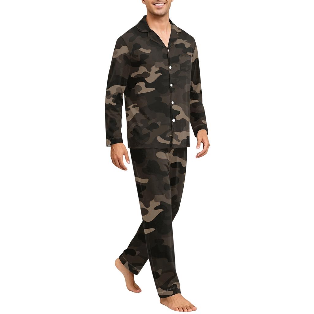 Men's Button Down Pajama Set with Long Sleeves - Comfortable Sleepwear for Home and Lounging