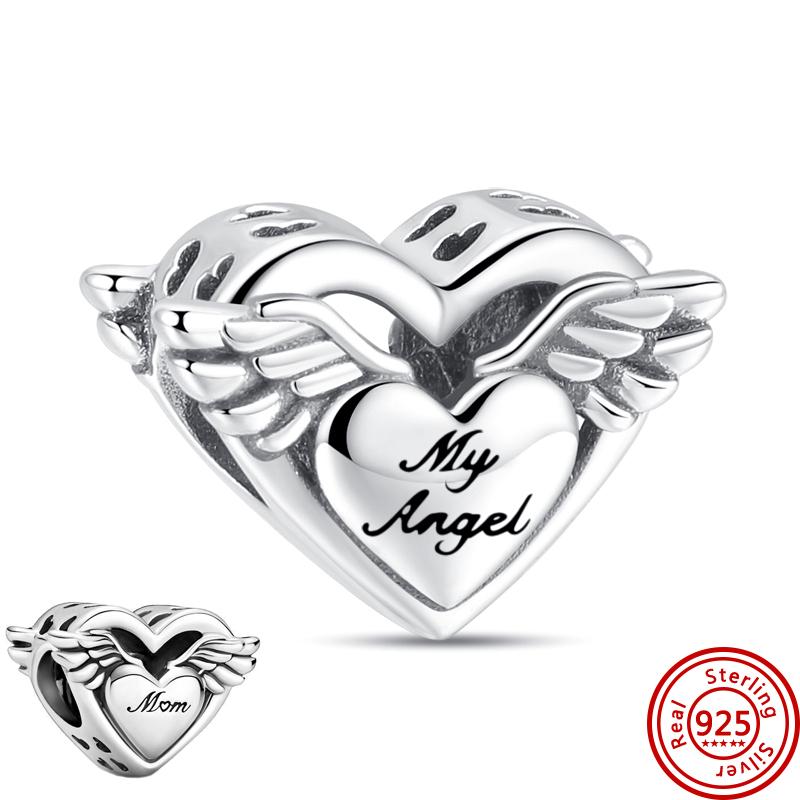 100% 925 Sterling Copper Love You Mom Dad Wife Family Heart Dangle Charm Fine Beads Fit Original Pantaro Charms Bracelet Zircon