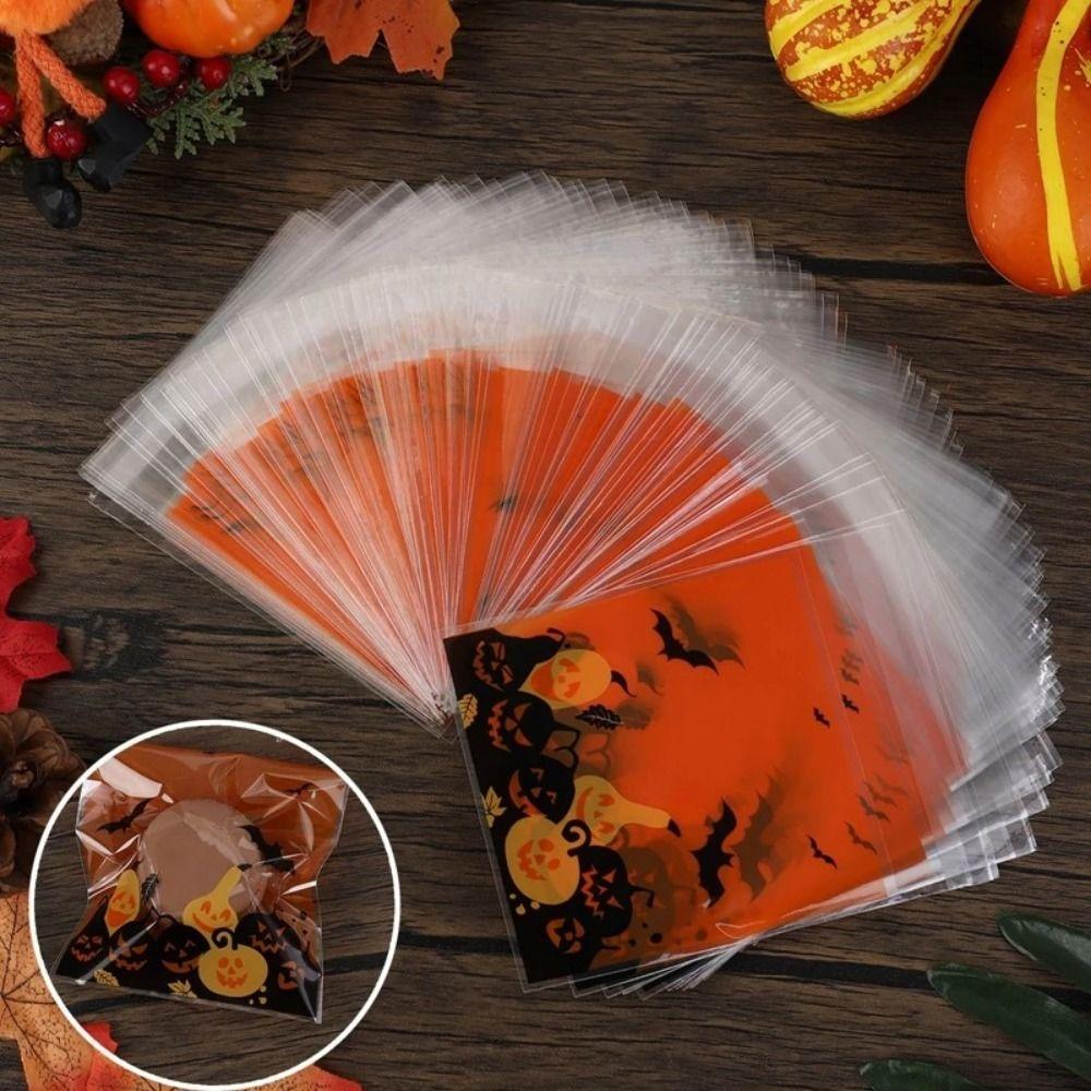 100PCS/Set Pumpkin Party Ghost Printed Nougat Candy Bags Biscuits Snack Packaging Bags  Unisex
