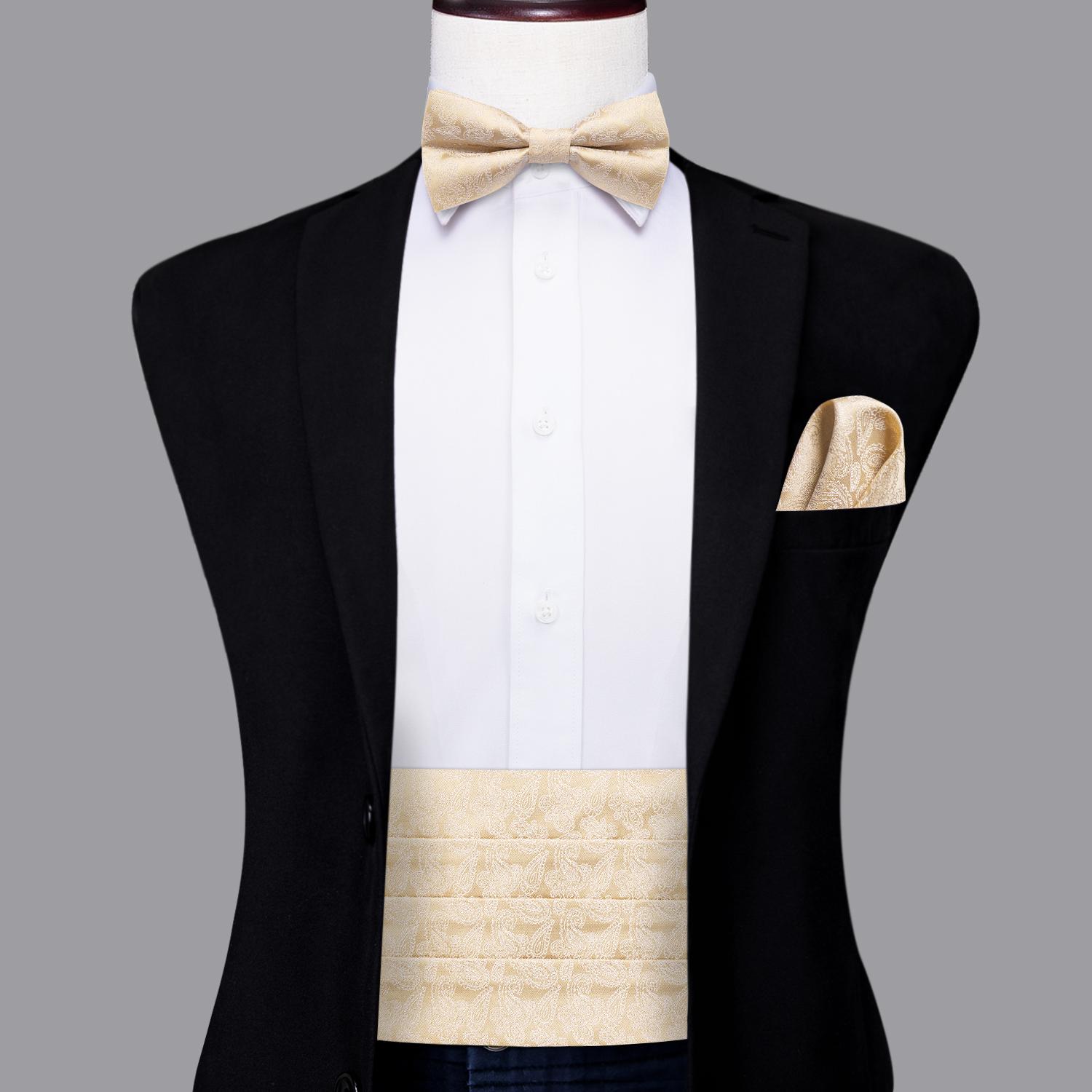 Hi-Tie Herren Kummerbunds Vintage Formell Jacquard Pailey Fliege Einstecktuch Manschettenknöpfe Kummerbund Gürtel Korsett Für Herren Hochzeit Abschlussball white
