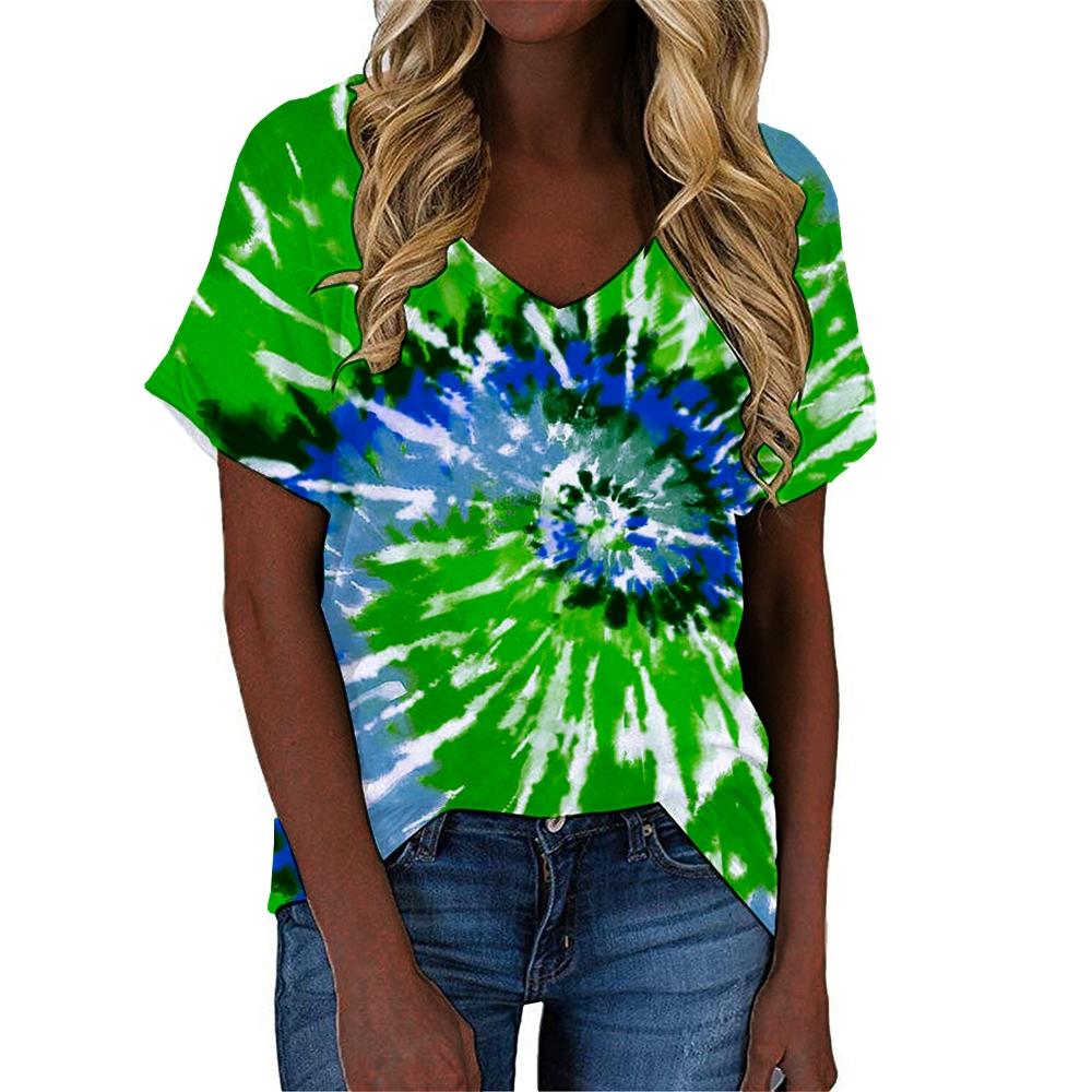 Neue Sommerliche Blumen Ölmalerei 3D Druck Damen V-Ausschnitt T-Shirts Harajuku Streetwear Oversized T-Shirt Tops Damenbekleidung