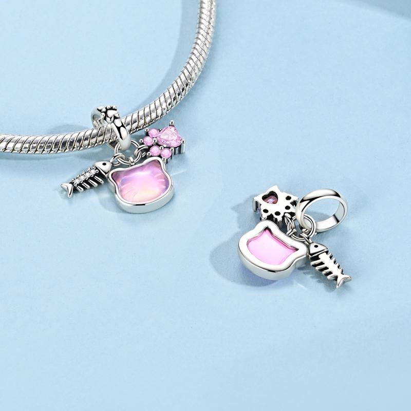 Girl Original Metal Charm Pendant Cute Pink Cat Paw Pendant Ideal for Fit Bangle Necklace Make your own Accessorie Elegant Fashion Beautiful Lovely