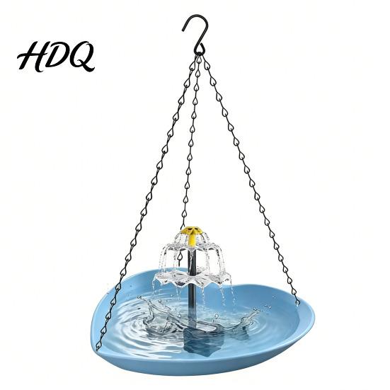 Backyard Bird Bath Solar Hanging Basin with Dual Water Flow Fountain Predator Safe Space-Saving