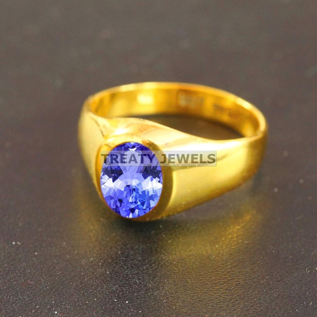 Tanzanite Oval Cut With 925 Sterling Silver Gold Plated Ring For Men's #B670 JL375688156519