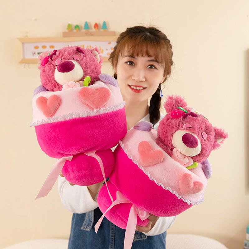 New Strawberry Bear Bouquet Plush Toy for Girlfriend's Valentine's Day Birthday Gift Doll Children's Rag Doll