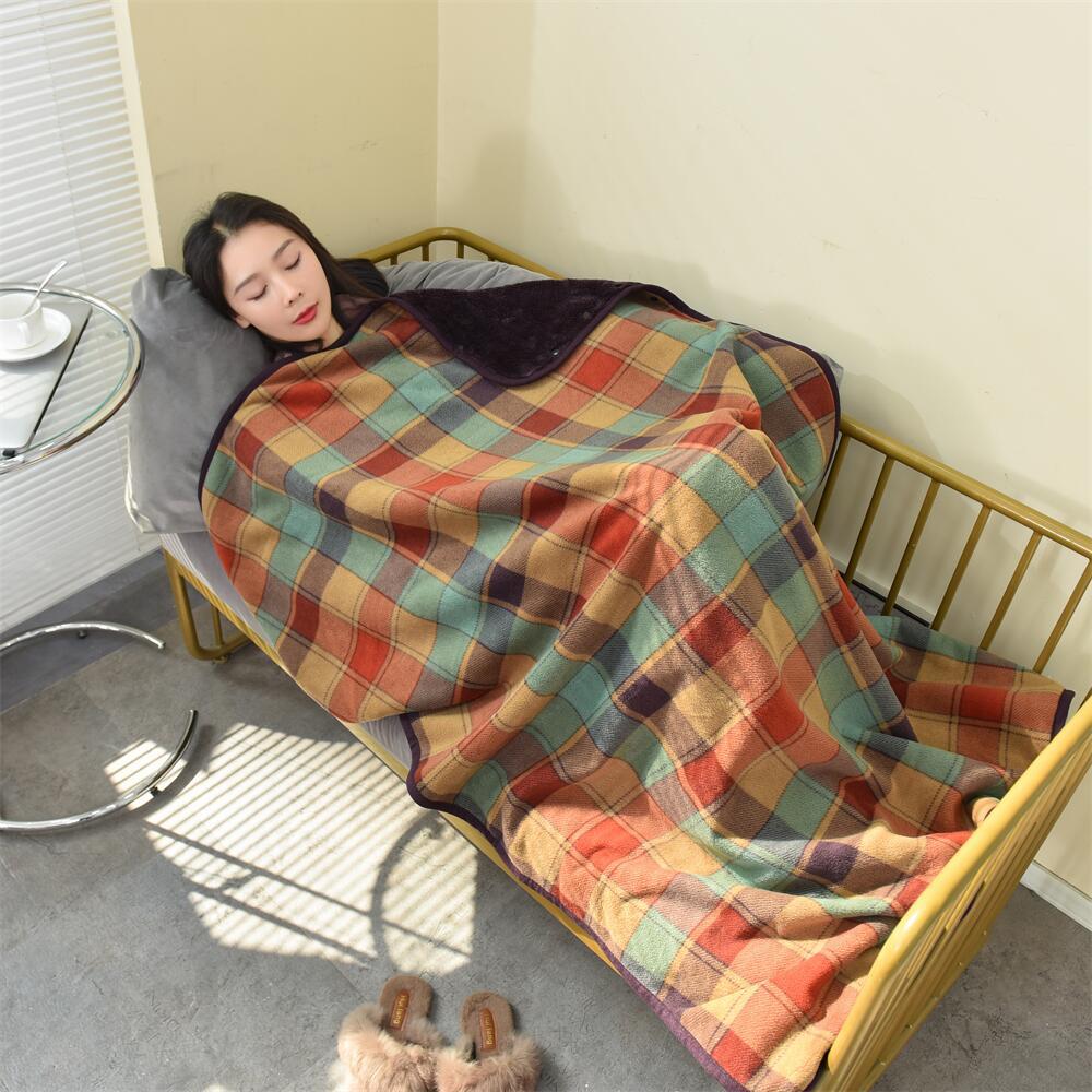 Flannel Blanket Snap Blanket Office Shawl Blanket Sofa Blanket Quilt Plaid Shawl Thickened Cape