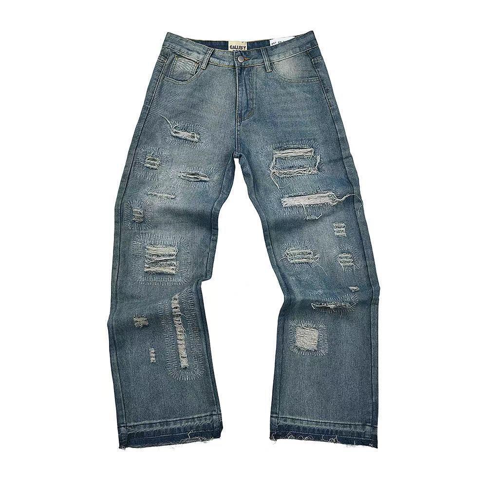 

FlowStreet Fashion 3D Chain Printed Contrast Color Jeans Niche Design High Waist Casual Denim Pants XL