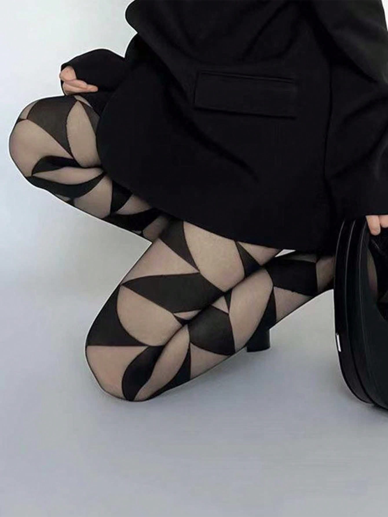 

A pair of silk stockings with a feminine feel, thin summer pantyhose, black erotic socks, letter slimming jacquard base socks One Size чорний
