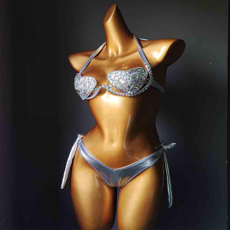 

2021 European & American Rhinestone Bikini Swimwear Small серебряный