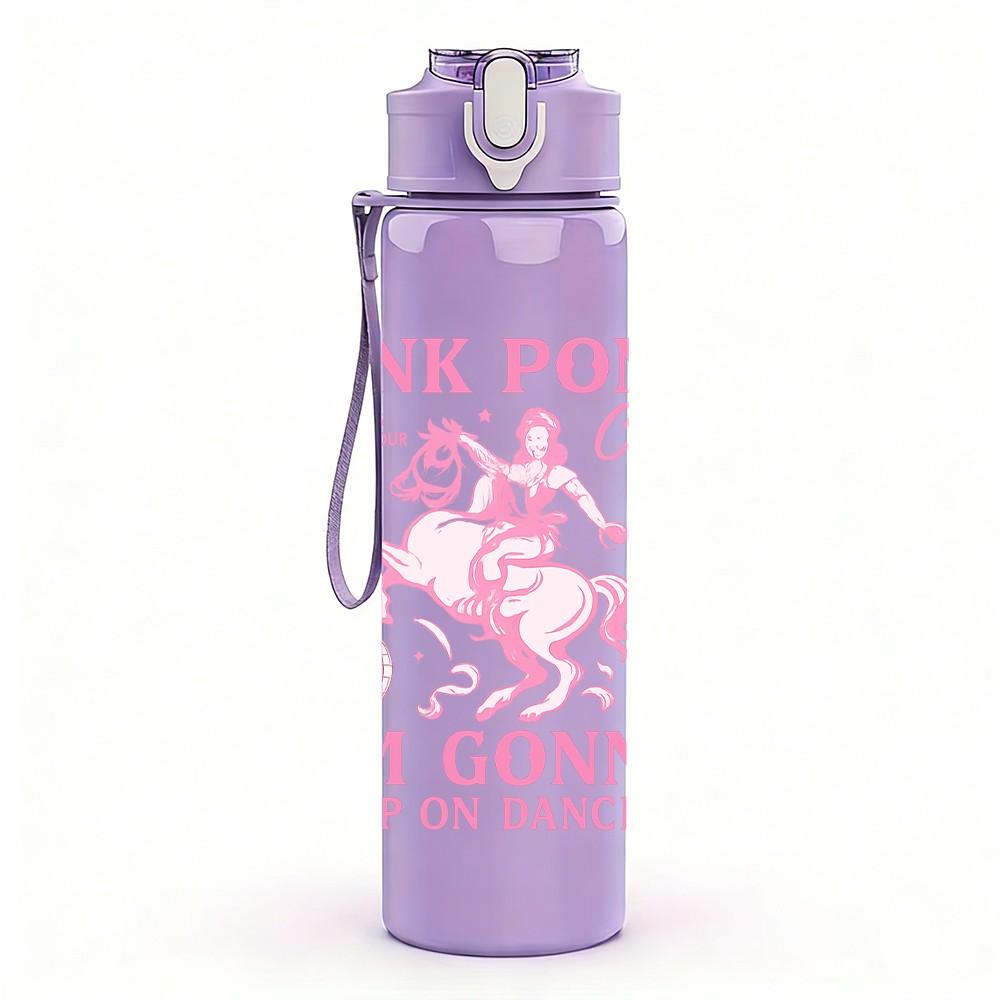1PC Pink Pony Club Letter Print 750ml Color Plastic Sports Water Bottle Leakproof Flip Straw Lid Suitable for Sports Office Home Use
