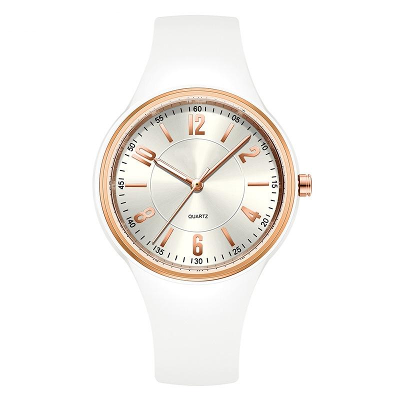Women Quartz Watch Simple Dial Silicone Strap Waterproof Luminous Display Student Wristwatch