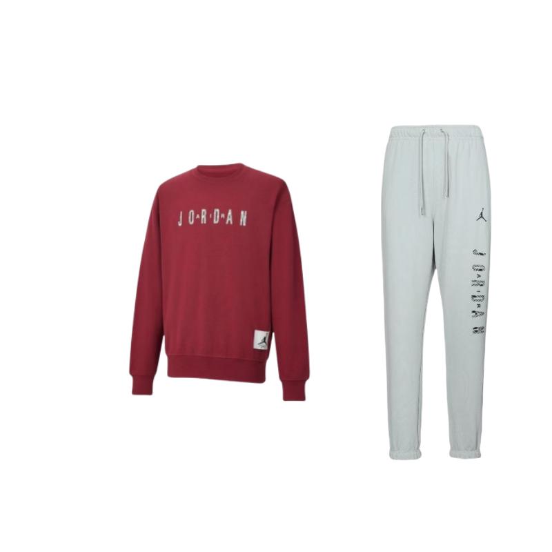 

Jordan Letter Round Neck Pullover Long Sleeve Mid Waist Tied Long Pants Casual Sports Suit Men suit FZ6442-046+FZ6437-617 XXL