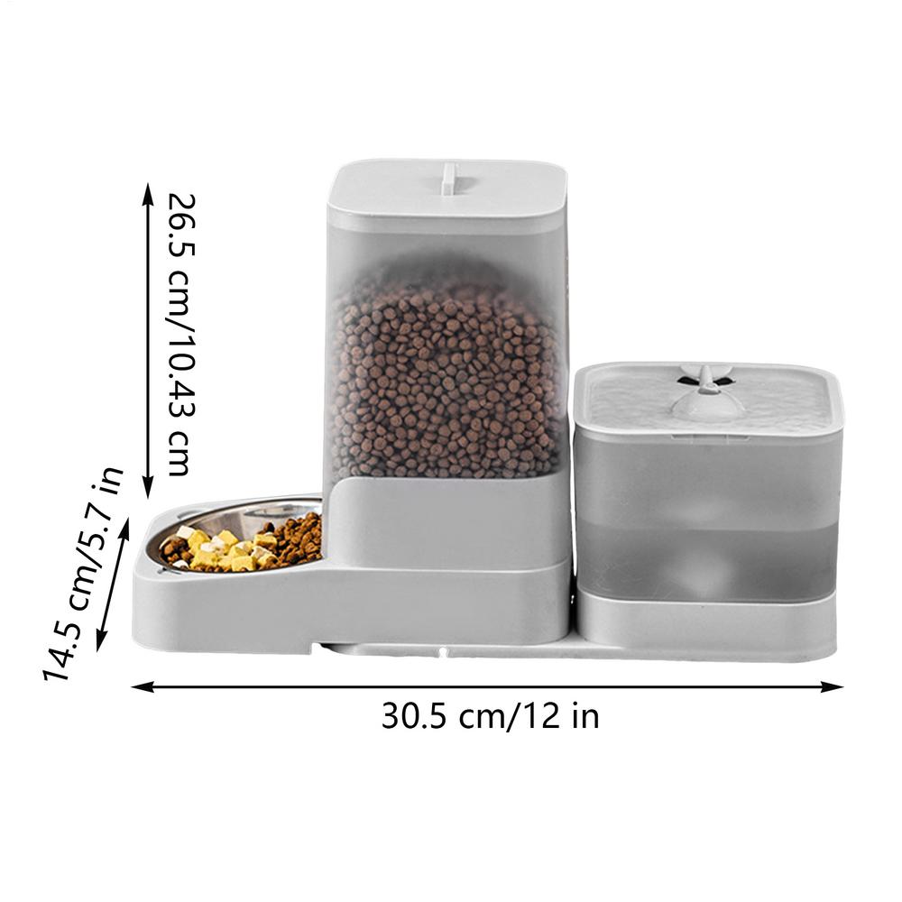 

Auto Cat Feeder Dog Food Dispenser Automatic Feeder Large Capacity Storage Container with Stainless Steel Bowl Waterer Feeding сірий колір