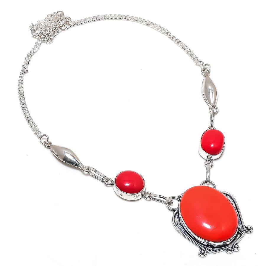 Natural Italian Red Coral Gemstone 925 Sterling Silver Jewelry Necklace 18" R3R63