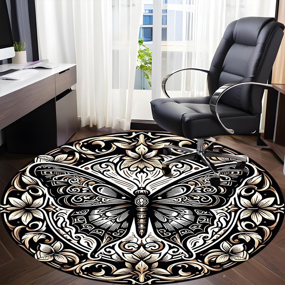 1pc Butterfly Ornament Carpet, Round Non Slip Durable Large Size Office Carpet, Suitable for Office