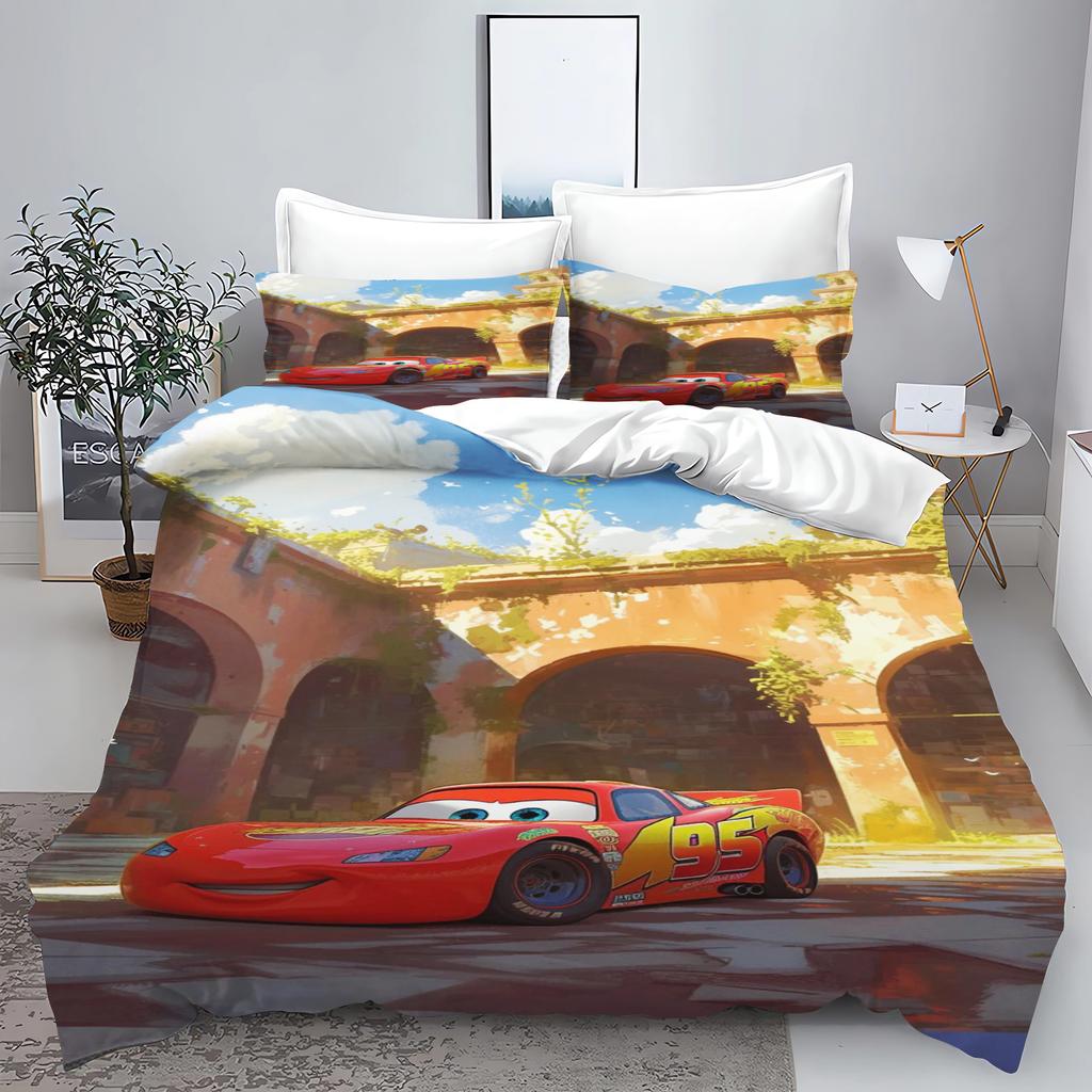 Zestaw pościeli 3D dla dzieci Lightning Mcqueen Łóżko podwójne Zestaw pościeli Słodka drukowana kreskówka Poszwa na kołdrę Poliestrowy zestaw kołdry Rozmiar Twin King