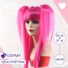 High Quality Rose Red Long Double Ponytail with Neat Bangs Cosplay Synthetic Wig Christmas and Other Festivals Preferred